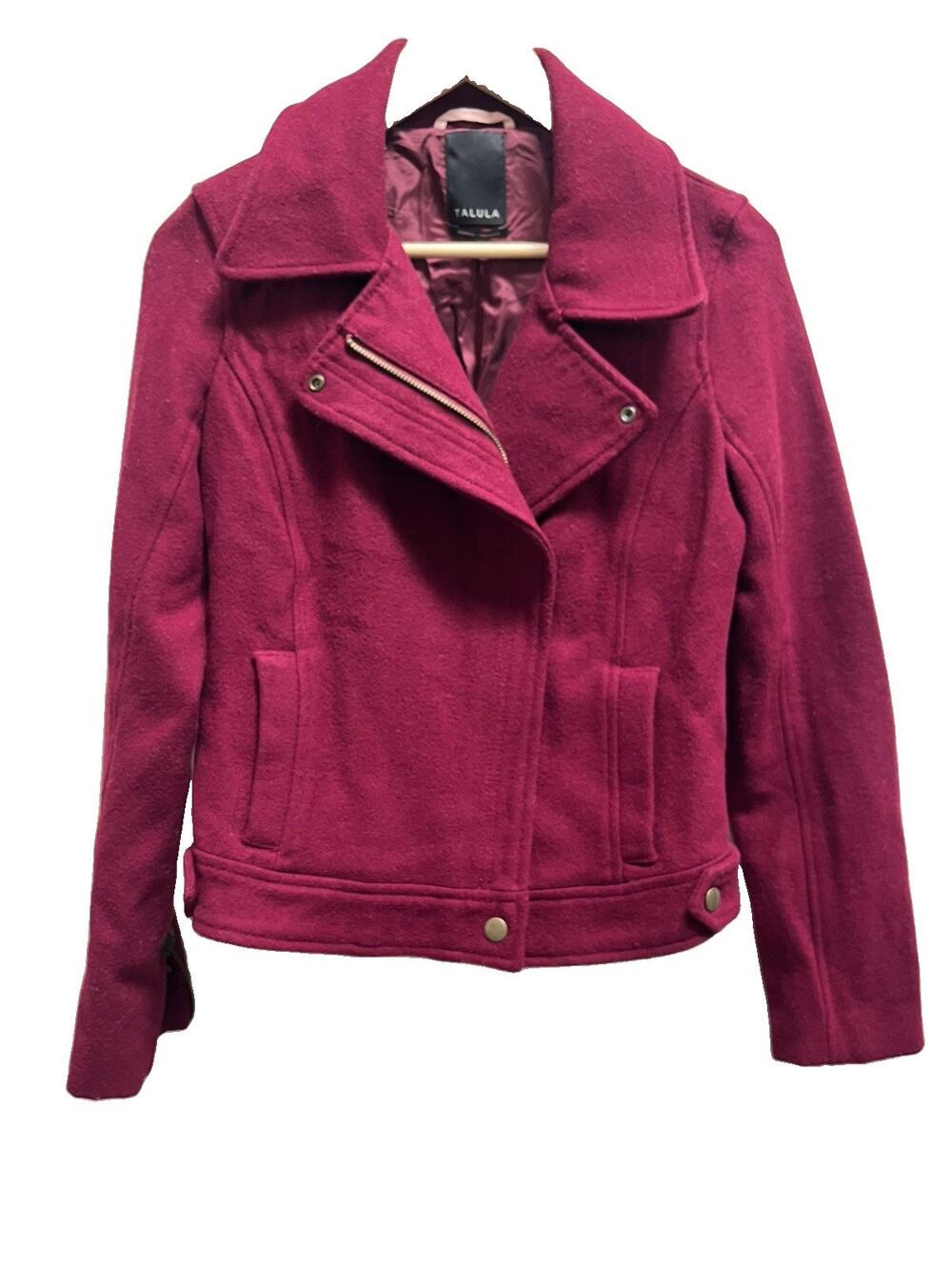 Aritzia Talula Wool Moto Jacket Womens XS Burgundy Red Cropped Biker
